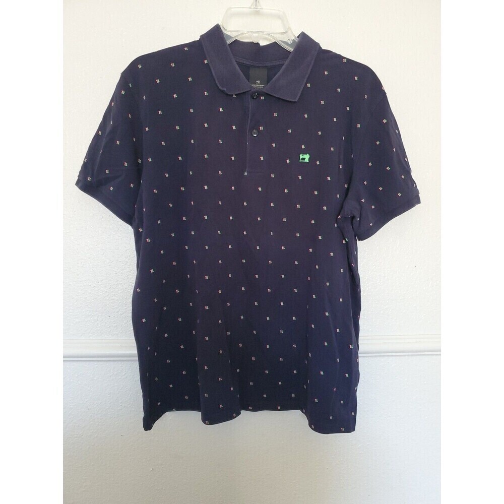 Scotch & Soda Mens Shirt L Blue Logo Rugby Polo Short Sleeve Amsterdam Collared